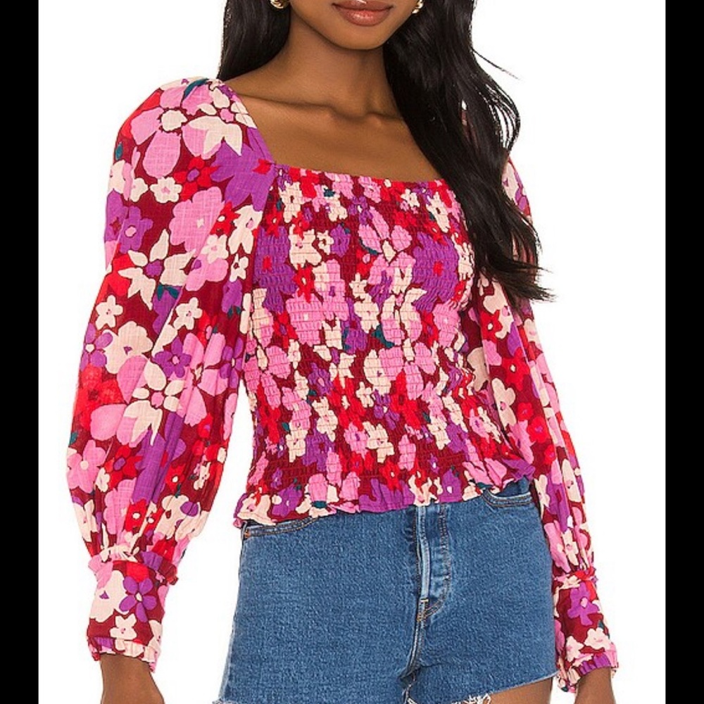 Free People Ariana Printed Smocked top